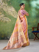 Ravishing Multicolor Zari Weaving Linen Silk Saree With Delightful Blouse Piece