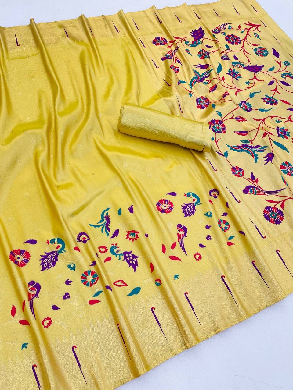 Magnetic Yellow Tissue Silk Paithani Saree With Capricious Blouse Piece