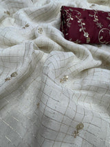Charming Off White Sequence Work Viscose Georgette Saree With Opulent Blouse Piece