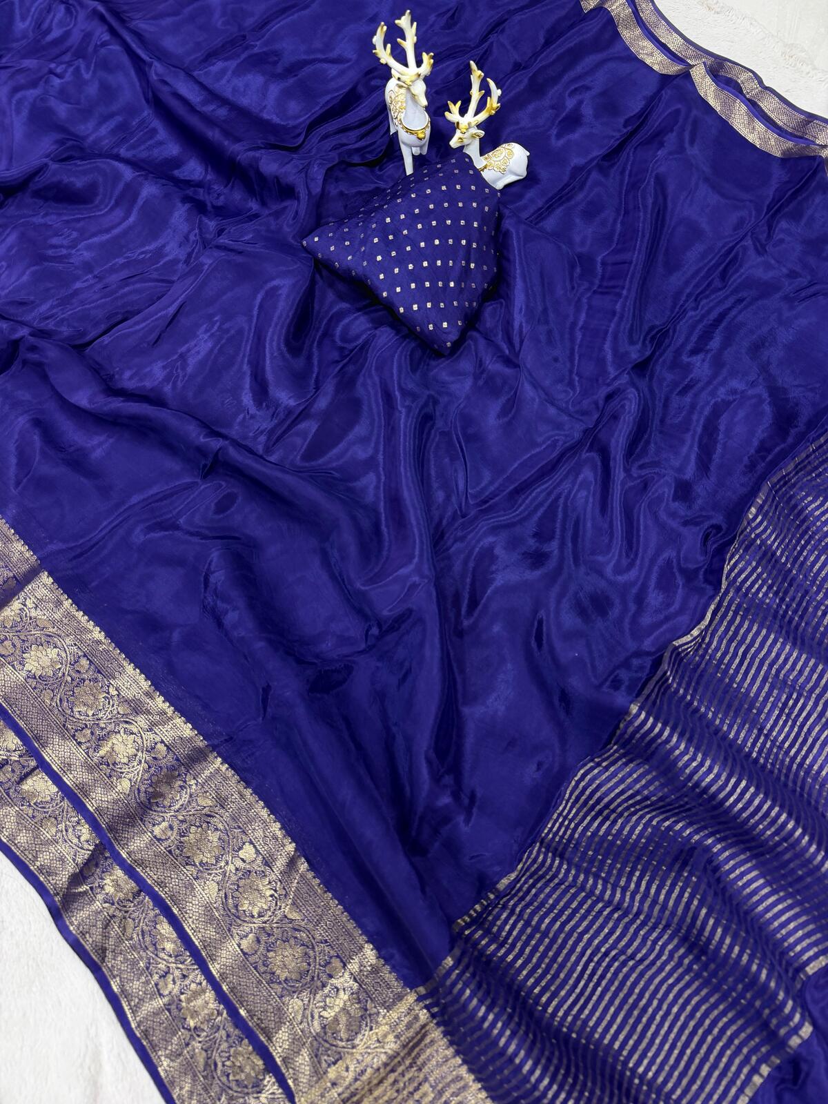 Lagniappe Navy Blue Pure Zari Weaving Banarasi Silk Saree With Improbable Blouse Piece