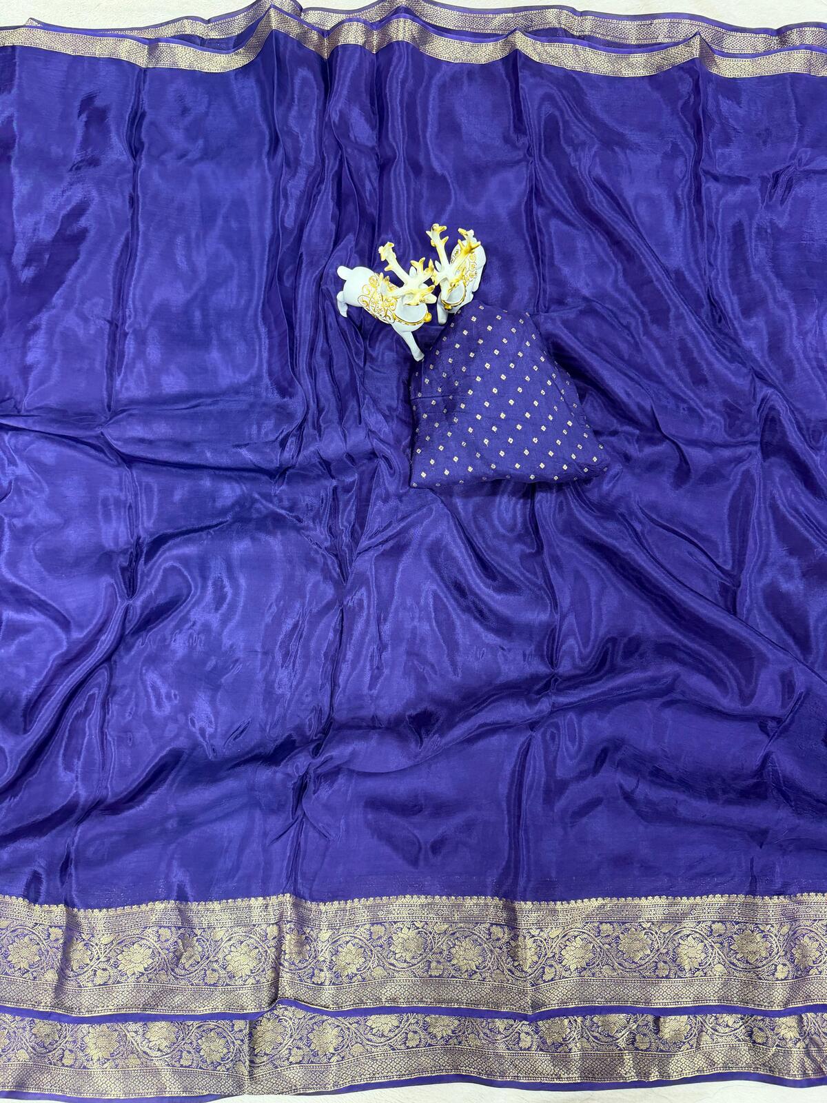 Lagniappe Navy Blue Pure Zari Weaving Banarasi Silk Saree With Improbable Blouse Piece