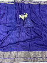Lagniappe Navy Blue Pure Zari Weaving Banarasi Silk Saree With Improbable Blouse Piece