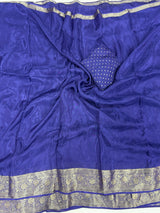 Lagniappe Navy Blue Pure Zari Weaving Banarasi Silk Saree With Improbable Blouse Piece