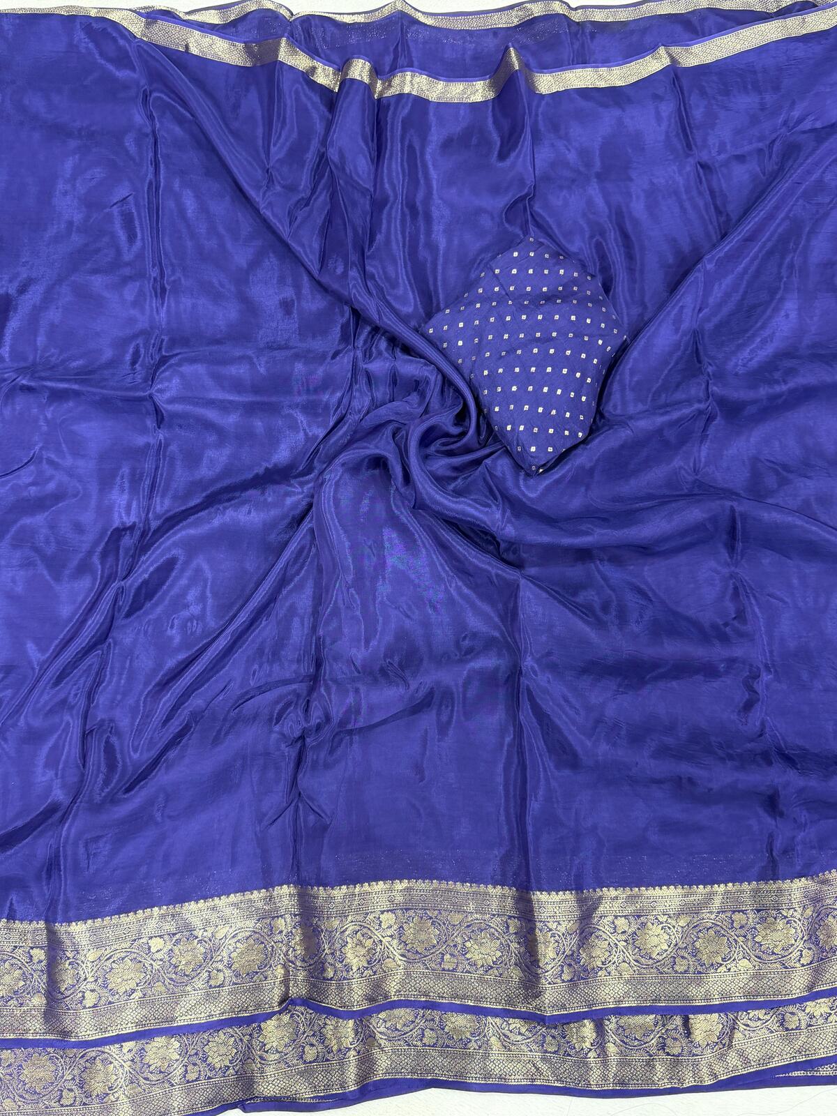 Lagniappe Navy Blue Pure Zari Weaving Banarasi Silk Saree With Improbable Blouse Piece