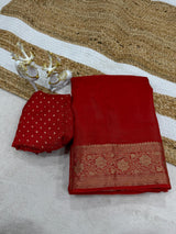 Artistic Red Pure Zari Weaving Banarasi Silk Saree With Dazzling Blouse Piece