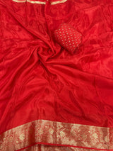 Artistic Red Pure Zari Weaving Banarasi Silk Saree With Dazzling Blouse Piece
