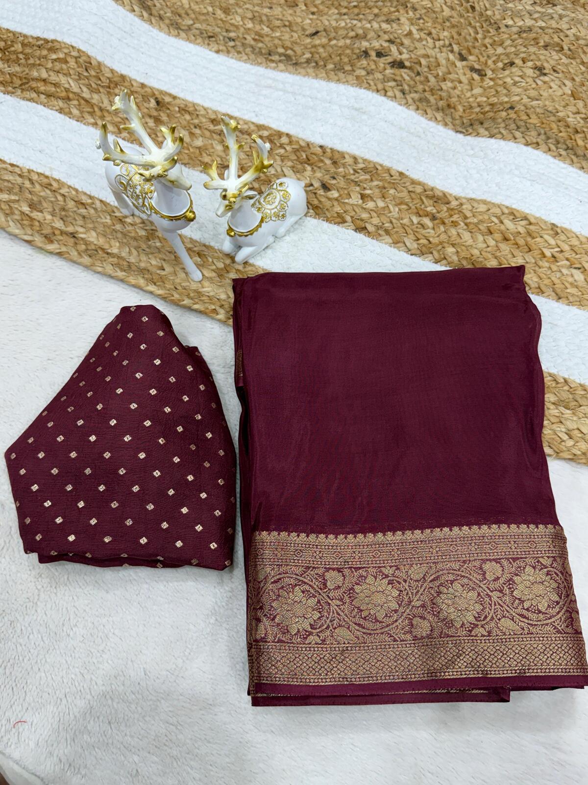 Resplendent Wine Pure Zari Weaving Banarasi Silk Saree With Splendiferous Blouse Piece