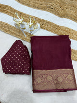 Resplendent Wine Pure Zari Weaving Banarasi Silk Saree With Splendiferous Blouse Piece