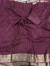 Resplendent Wine Pure Zari Weaving Banarasi Silk Saree With Splendiferous Blouse Piece