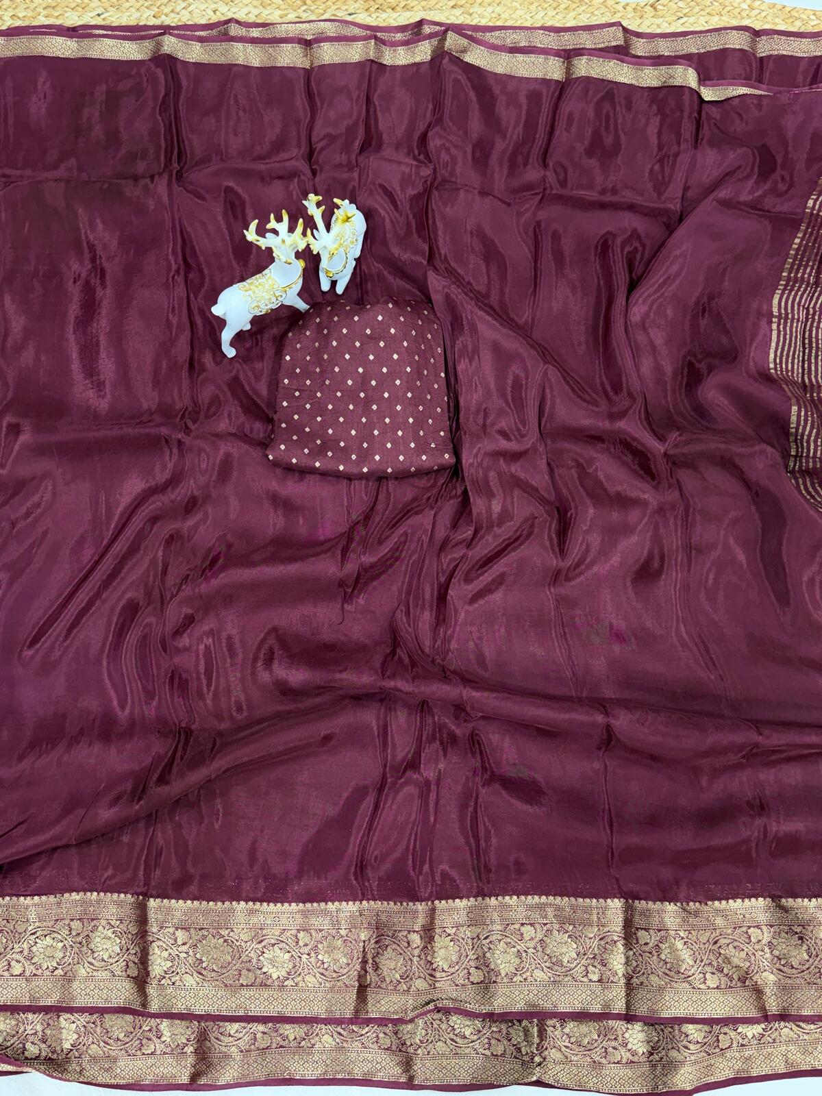 Resplendent Wine Pure Zari Weaving Banarasi Silk Saree With Splendiferous Blouse Piece