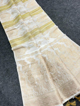Susurrous Beige Banarasi Tissue Silk Saree With Enticing Blouse Piece