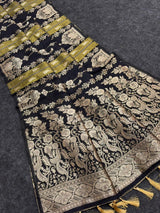 Skinny Black Banarasi Tissue Silk Saree With Seraglio Blouse Piece