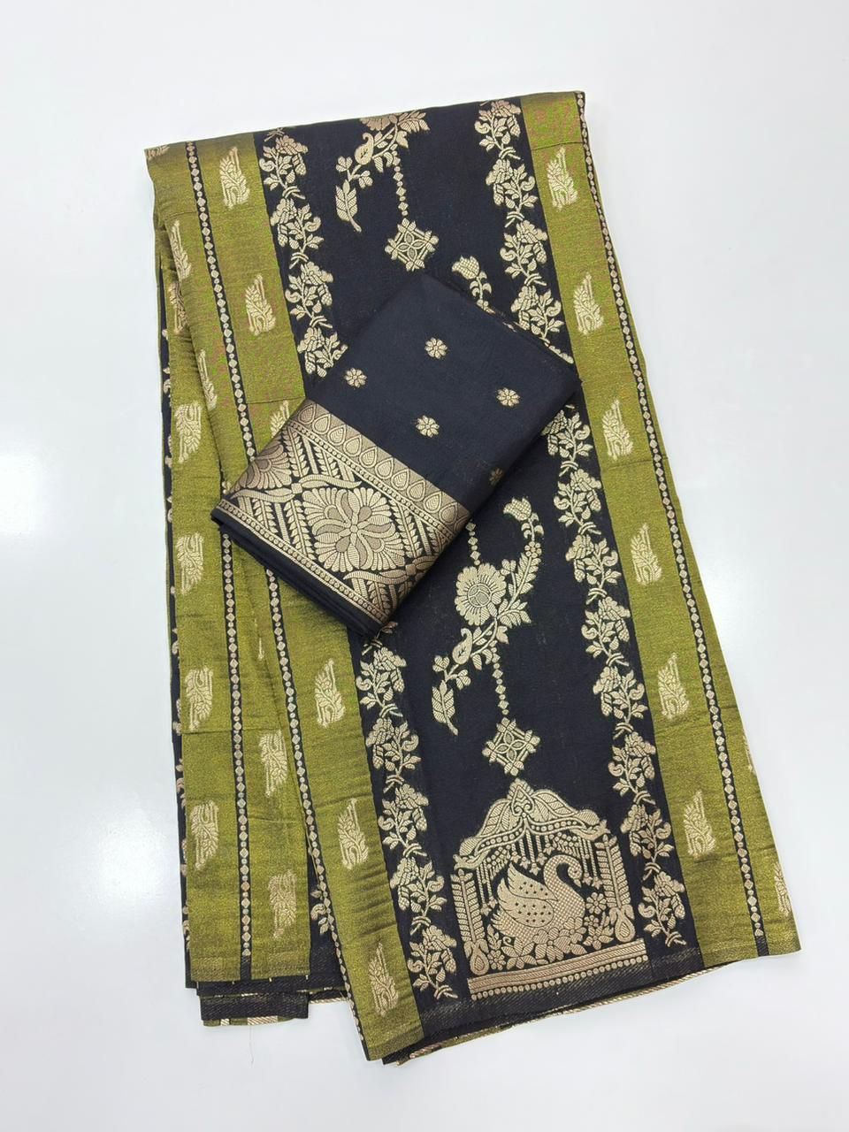 Skinny Black Banarasi Tissue Silk Saree With Seraglio Blouse Piece