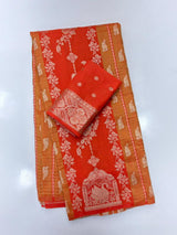 Scintilla Orange Banarasi Tissue Silk Saree With Adorable Blouse Piece