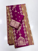 Flameboyant Purple Banarasi Tissue Silk Saree With Blissful Blouse Piece