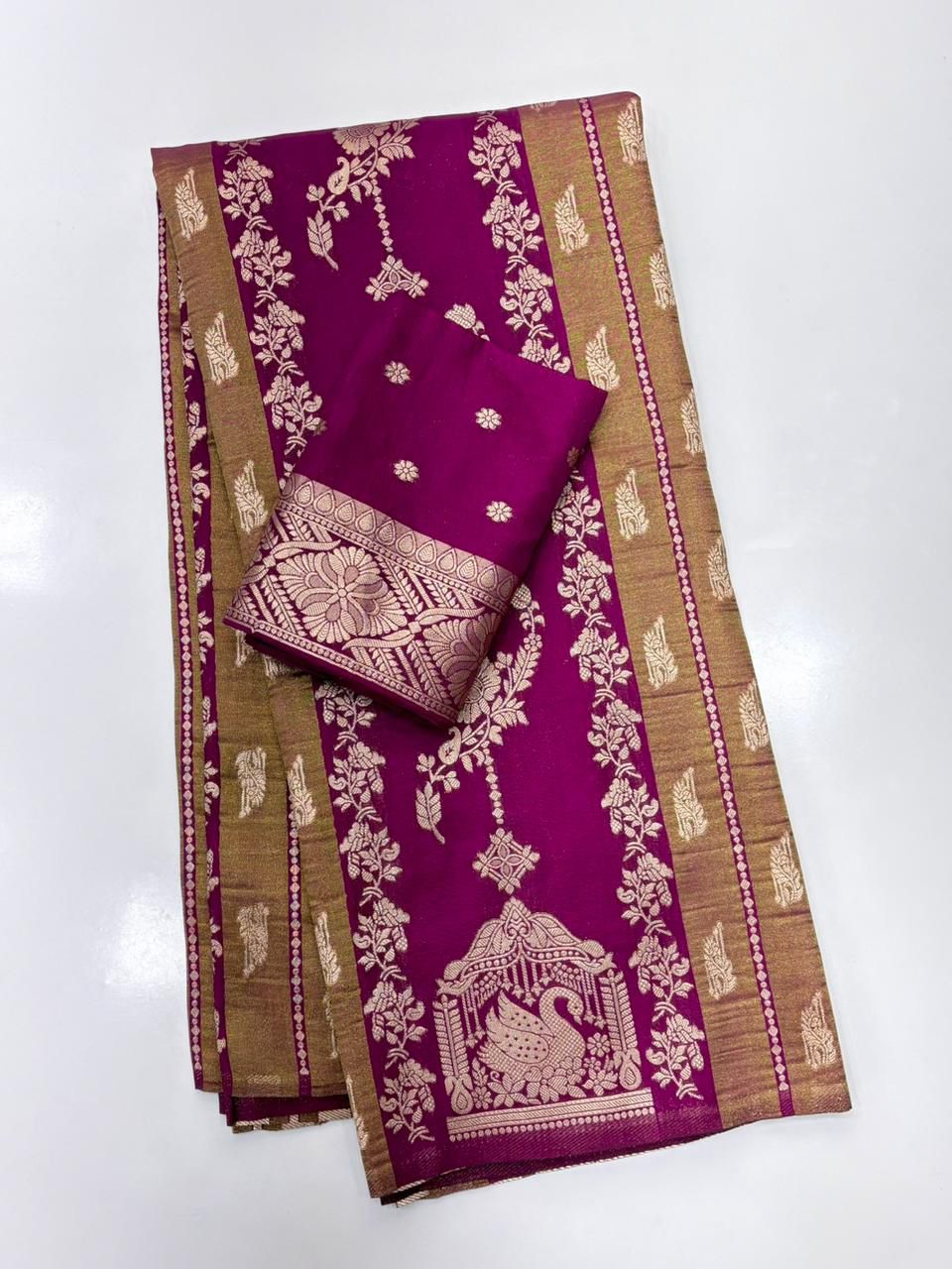 Flameboyant Purple Banarasi Tissue Silk Saree With Blissful Blouse Piece