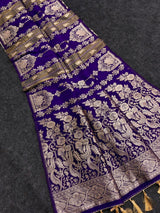 Proficient Royal Blue Banarasi Tissue Silk Saree With Exuberant Blouse Piece