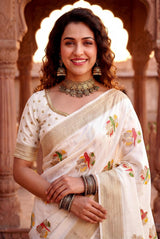 Embrocation Beige Banarasi Khadi Silk Saree With Jazzy Blouse Piece