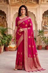 Resonant Dark Pink Banarasi Khadi Silk Saree With Mellifluous Blouse Piece