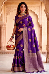 Seraglio Purple Banarasi Khadi Silk Saree With Stylish Blouse Piece