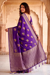 Seraglio Purple Banarasi Khadi Silk Saree With Stylish Blouse Piece