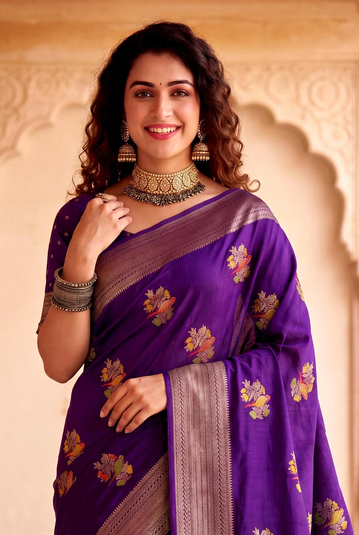 Seraglio Purple Banarasi Khadi Silk Saree With Stylish Blouse Piece