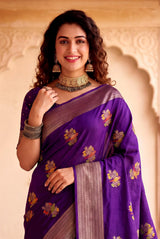 Seraglio Purple Banarasi Khadi Silk Saree With Stylish Blouse Piece
