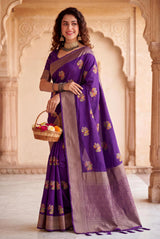Seraglio Purple Banarasi Khadi Silk Saree With Stylish Blouse Piece