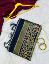 Panache Navy Blue Banarasi Tissue Silk Saree With Fancifull Blouse Piece