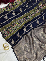 Panache Navy Blue Banarasi Tissue Silk Saree With Fancifull Blouse Piece