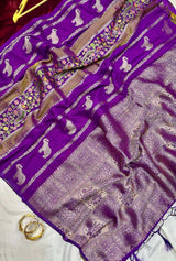 Vivacious Purple Banarasi Tissue Silk Saree With Hypnotic Blouse Piece