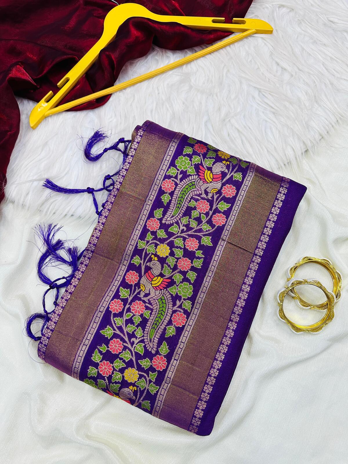 Vivacious Purple Banarasi Tissue Silk Saree With Hypnotic Blouse Piece