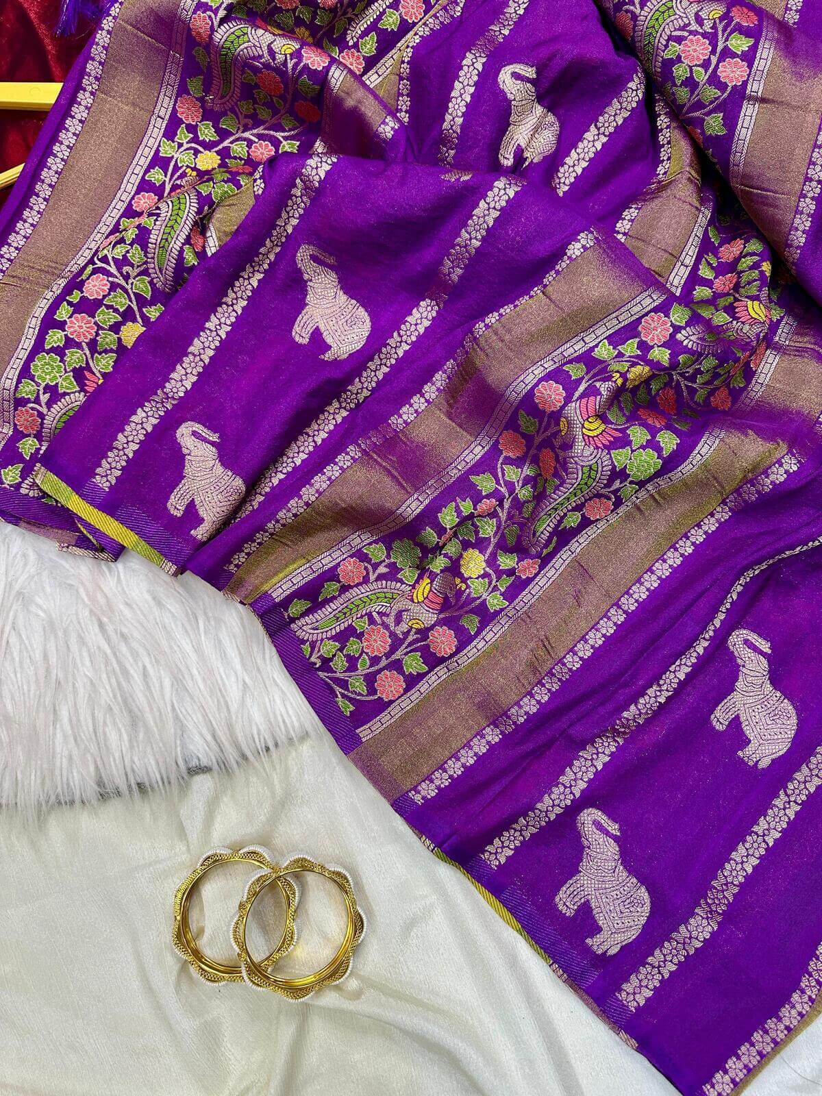 Vivacious Purple Banarasi Tissue Silk Saree With Hypnotic Blouse Piece