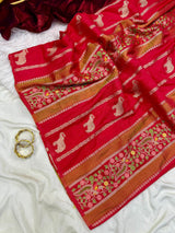 Murmurous Red Banarasi Tissue Silk Saree With Sophisticated Blouse Piece