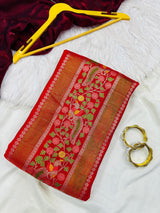 Murmurous Red Banarasi Tissue Silk Saree With Sophisticated Blouse Piece