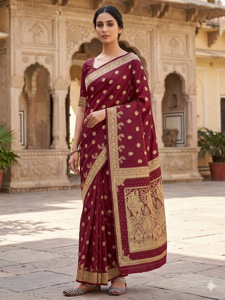 Resonant Maroon Soft Silk Saree With Excellent Blouse Piece