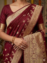 Resonant Maroon Soft Silk Saree With Excellent Blouse Piece