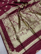 Resonant Maroon Soft Silk Saree With Excellent Blouse Piece