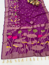 Transcendent Purple Khadi Georgette Banarasi Silk Saree With Elegant Blouse Piece