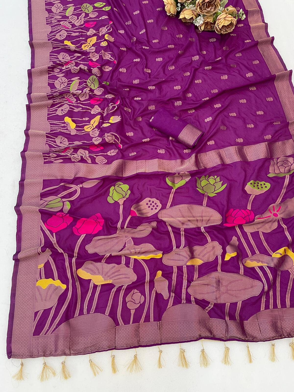 Transcendent Purple Khadi Georgette Banarasi Silk Saree With Elegant Blouse Piece