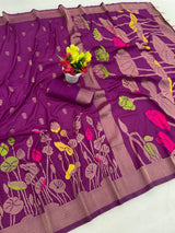 Transcendent Purple Khadi Georgette Banarasi Silk Saree With Elegant Blouse Piece