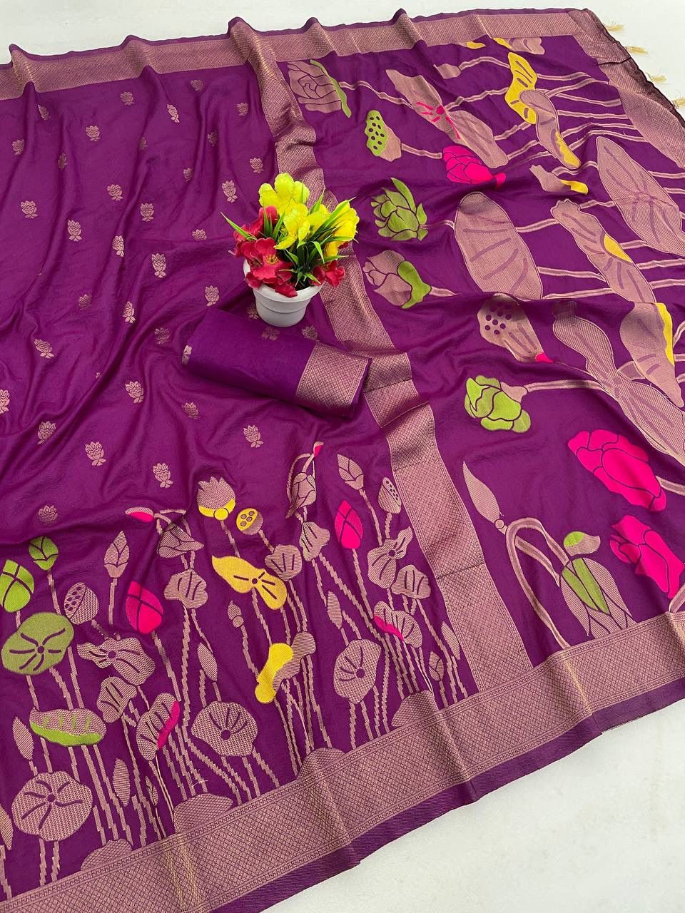 Transcendent Purple Khadi Georgette Banarasi Silk Saree With Elegant Blouse Piece