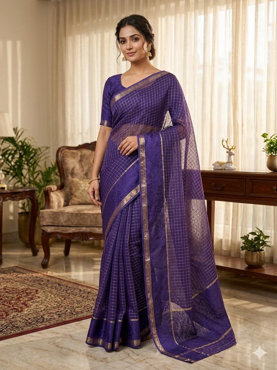 Ratatouille Navy Blue Banarasi Viscose Georgette Silk Saree With Snappy Blouse Piece