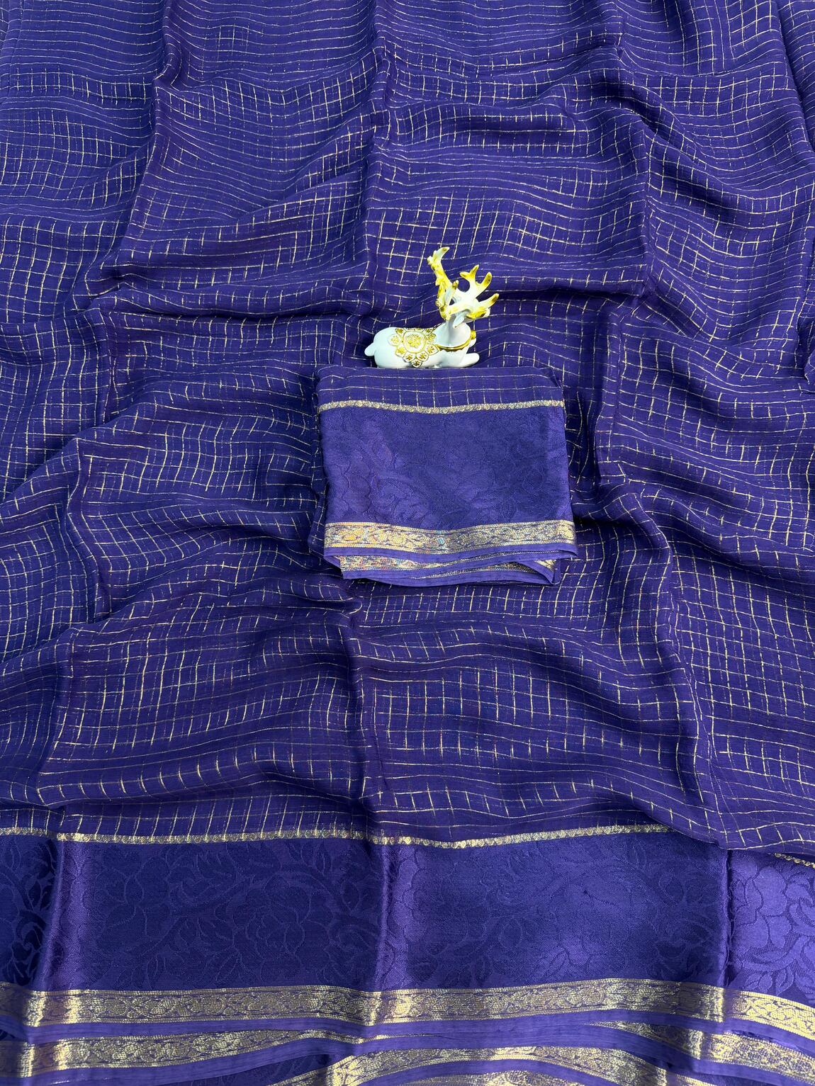 Ratatouille Navy Blue Banarasi Viscose Georgette Silk Saree With Snappy Blouse Piece