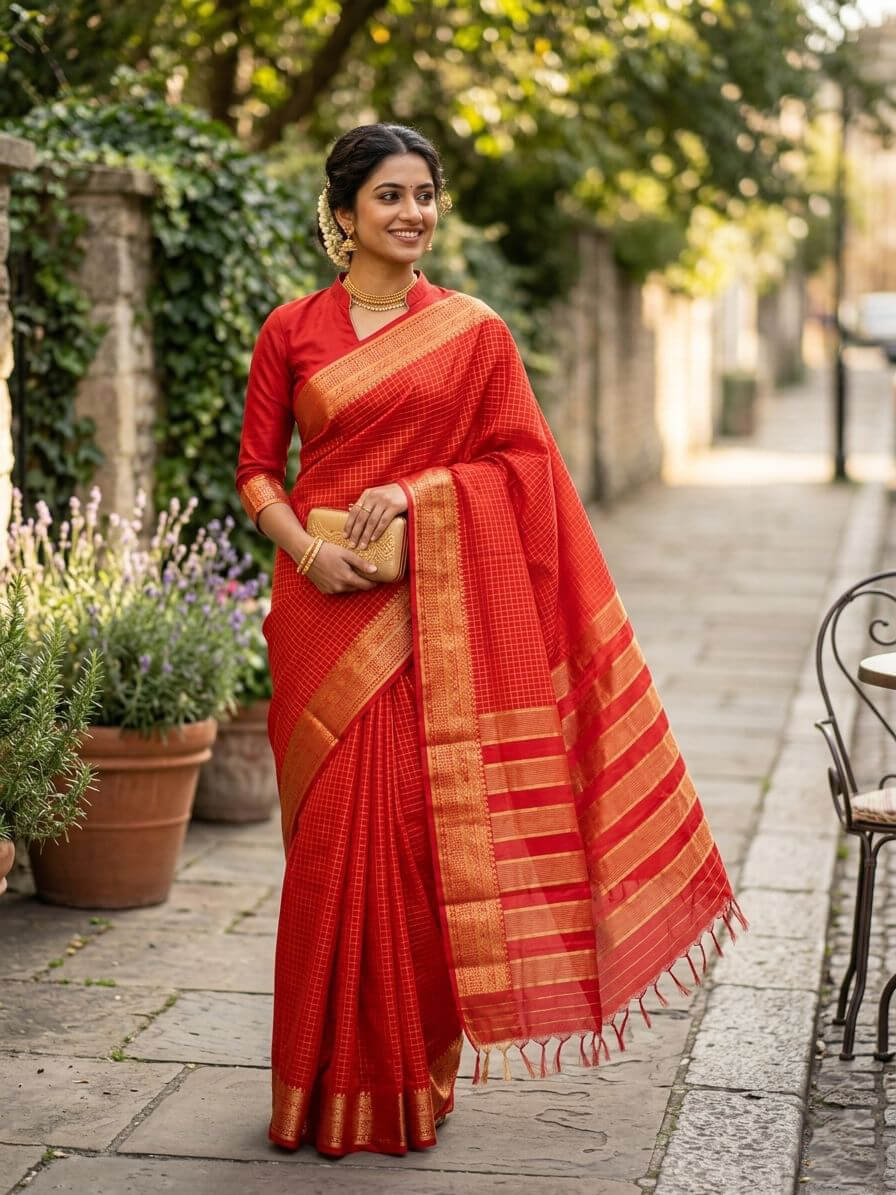 Pulsating Red Soft Silk Saree With Efflorescence Blouse Piece