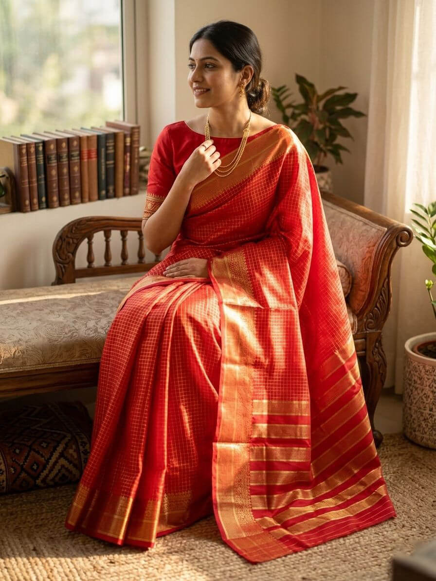 Pulsating Red Soft Silk Saree With Efflorescence Blouse Piece