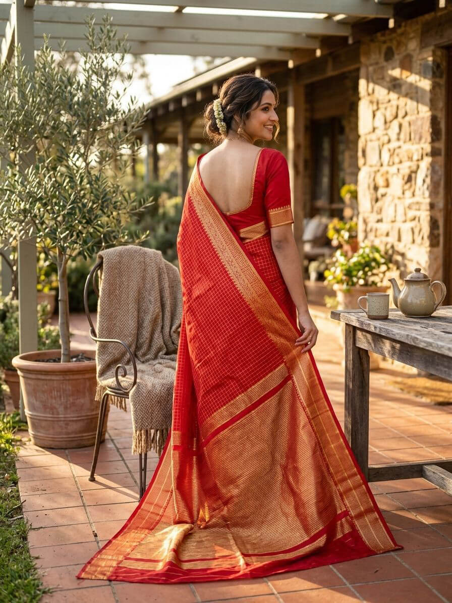 Pulsating Red Soft Silk Saree With Efflorescence Blouse Piece