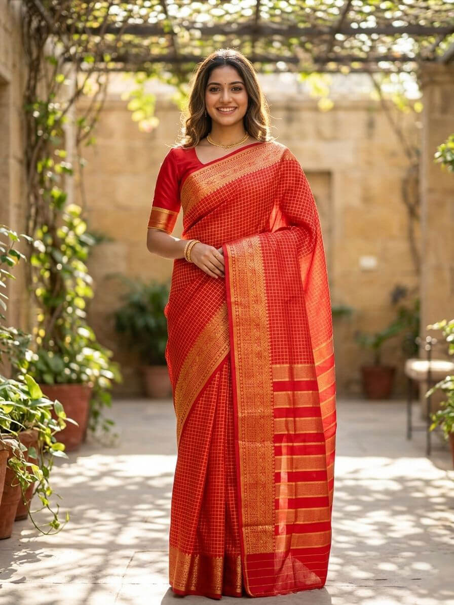 Pulsating Red Soft Silk Saree With Efflorescence Blouse Piece