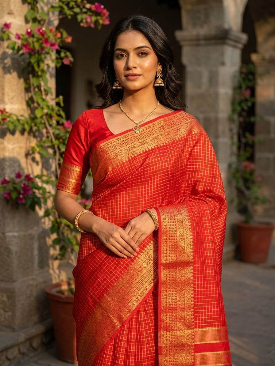 Pulsating Red Soft Silk Saree With Efflorescence Blouse Piece