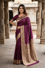 Exemplary Purple Pure Zari Weaving Banarasi Silk Saree With Nectarous Blouse Piece